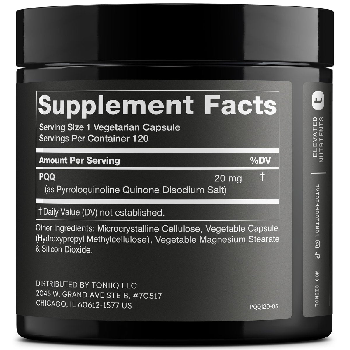 Toniiq 99%+ 20mg PQQ Supplement – Hochreines PQQ 20 mg konzentrierte Formel – 120 Kapseln – Pyrrolochinolinchinon – 1 Kapsel pro Portion – Vegetarische Kapseln
