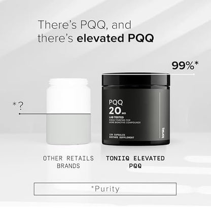 Toniiq 99%+ 20mg PQQ Supplement – Hochreines PQQ 20 mg konzentrierte Formel – 120 Kapseln – Pyrrolochinolinchinon – 1 Kapsel pro Portion – Vegetarische Kapseln