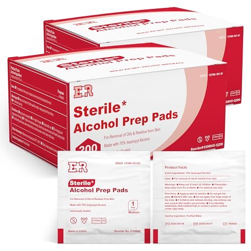 Ever Ready First Aid Alkoholtupfer, mittelgroß, 2-lagig, einzeln verpackt, mit 70% Isopropylalkohol getränkt - 400 Stück