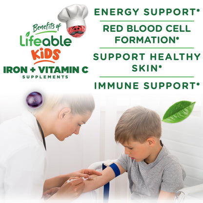 Eisenpräparate für Kinder | 10 mg | mit Vitamin C | Lecker schmeckende Eisen-Gummis für Kinder | Vegan, Nicht-GVO | Für Immunsystem und Eisenmangel | 90 Gummis | Lifeable