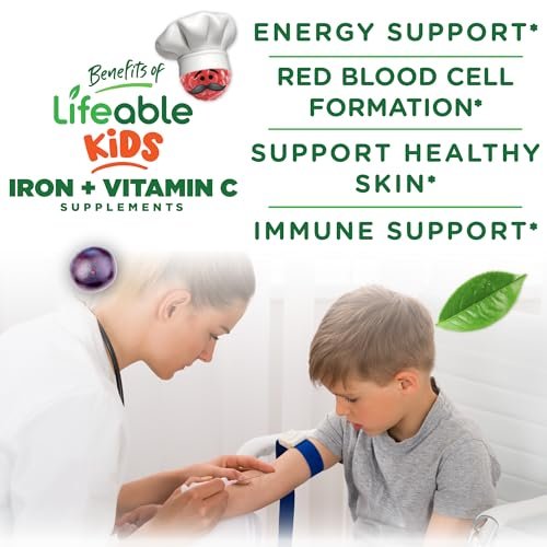 Eisenpräparate für Kinder | 10 mg | mit Vitamin C | Lecker schmeckende Eisen-Gummis für Kinder | Vegan, Nicht-GVO | Für Immunsystem und Eisenmangel | 90 Gummis | Lifeable