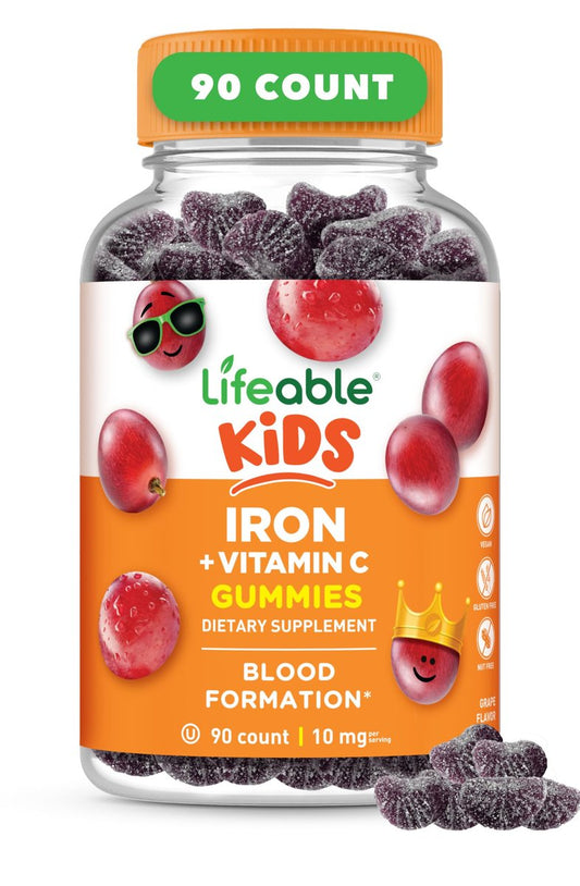 Eisenpräparate für Kinder | 10 mg | mit Vitamin C | Lecker schmeckende Eisen-Gummis für Kinder | Vegan, Nicht-GVO | Für Immunsystem und Eisenmangel | 90 Gummis | Lifeable