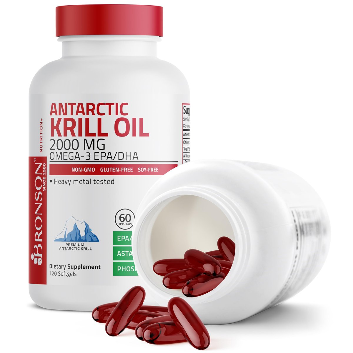 Bronson Antarktisches Krillöl 2000mg mit Omega-3 EPA, DHA, Astaxanthin und Phospholipiden – 120 Softgels