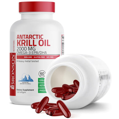 Bronson Antarktisches Krillöl 2000mg mit Omega-3 EPA, DHA, Astaxanthin und Phospholipiden – 120 Softgels