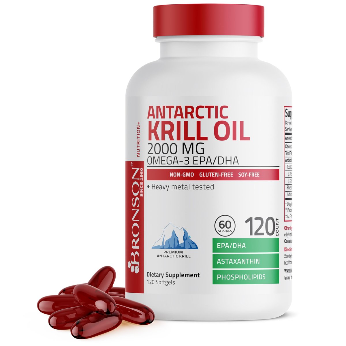 Bronson Antarktisches Krillöl 2000mg mit Omega-3 EPA, DHA, Astaxanthin und Phospholipiden – 120 Softgels