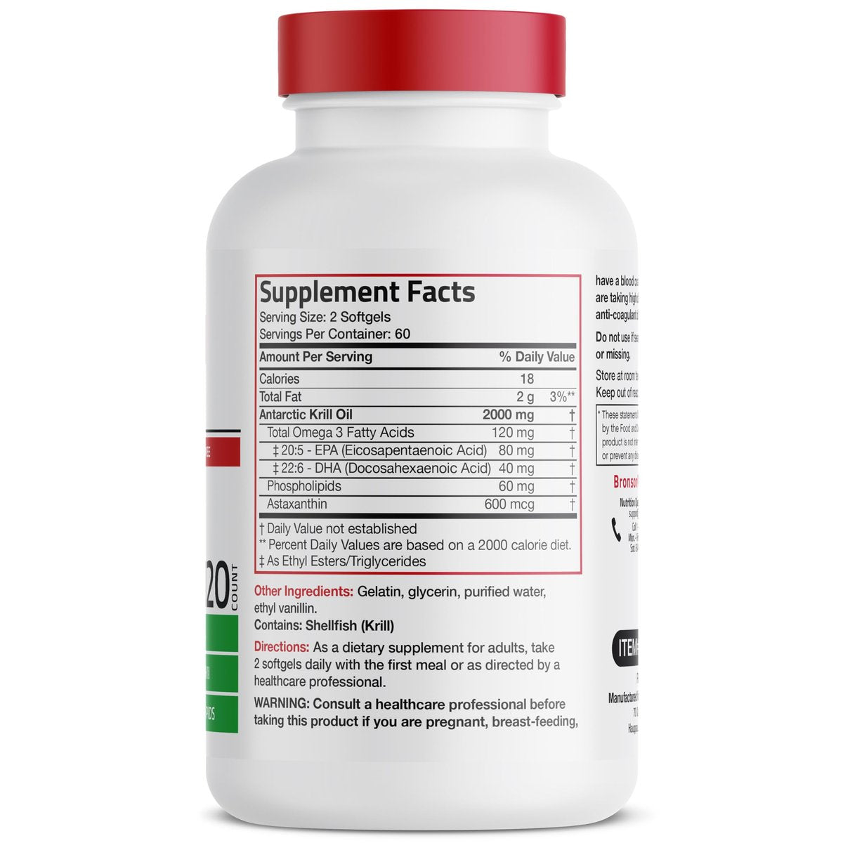 Bronson Antarktisches Krillöl 2000mg mit Omega-3 EPA, DHA, Astaxanthin und Phospholipiden – 120 Softgels