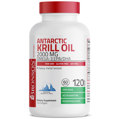 Bronson Antarktisches Krillöl 2000mg mit Omega-3 EPA, DHA, Astaxanthin und Phospholipiden – 120 Softgels