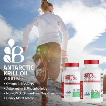 Bronson Antarktisches Krillöl 2000mg mit Omega-3 EPA, DHA, Astaxanthin und Phospholipiden – 120 Softgels