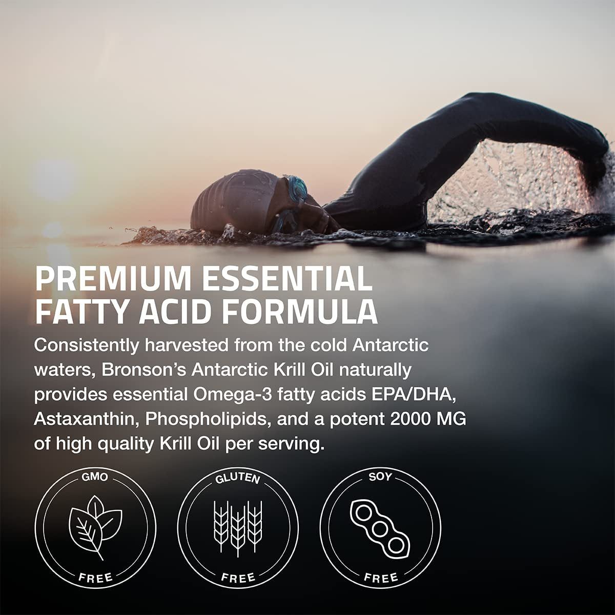 Bronson Antarktisches Krillöl 2000mg mit Omega-3 EPA, DHA, Astaxanthin und Phospholipiden – 120 Softgels