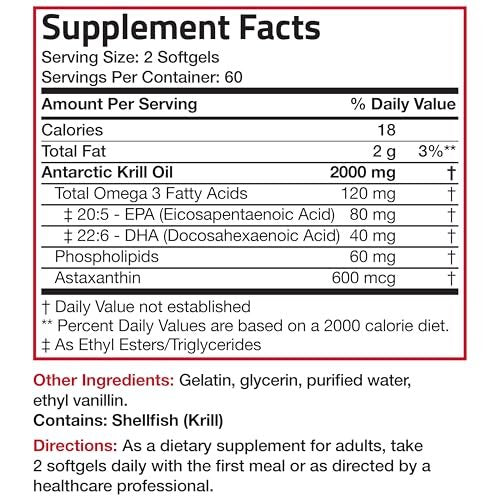 Bronson Antarktisches Krillöl 2000mg mit Omega-3 EPA, DHA, Astaxanthin und Phospholipiden – 120 Softgels