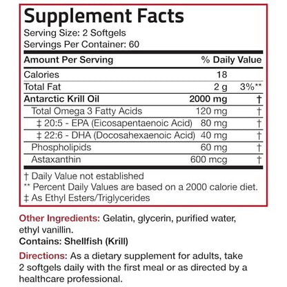 Bronson Antarktisches Krillöl 2000mg mit Omega-3 EPA, DHA, Astaxanthin und Phospholipiden – 120 Softgels