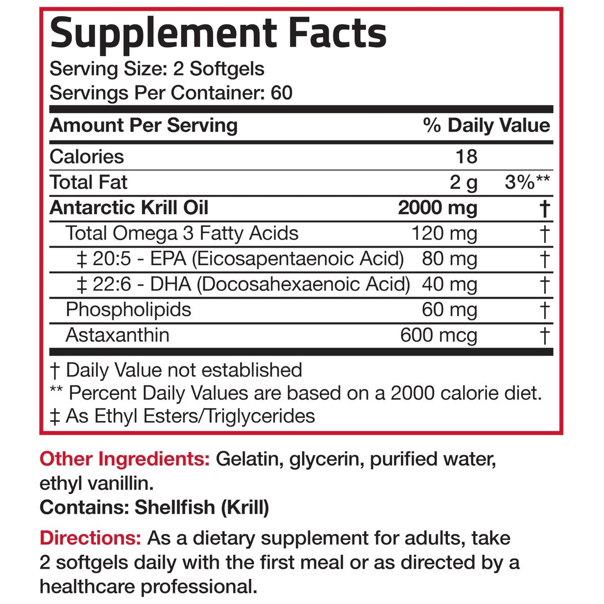 Bronson Antarktisches Krillöl 2000mg mit Omega-3 EPA, DHA, Astaxanthin und Phospholipiden – 120 Softgels