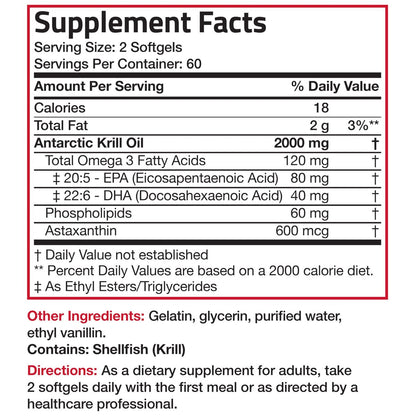 Bronson Antarktisches Krillöl 2000mg mit Omega-3 EPA, DHA, Astaxanthin und Phospholipiden – 120 Softgels