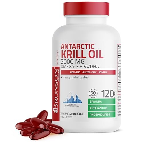 Bronson Antarktisches Krillöl 2000mg mit Omega-3 EPA, DHA, Astaxanthin und Phospholipiden – 120 Softgels