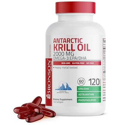Bronson Antarktisches Krillöl 2000mg mit Omega-3 EPA, DHA, Astaxanthin und Phospholipiden – 120 Softgels