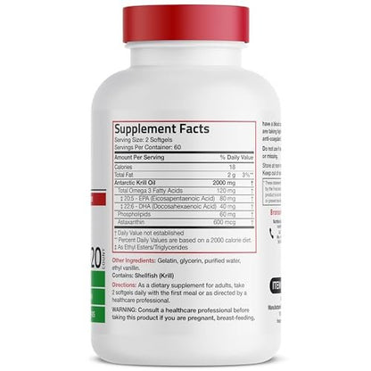Bronson Antarktisches Krillöl 2000mg mit Omega-3 EPA, DHA, Astaxanthin und Phospholipiden – 120 Softgels