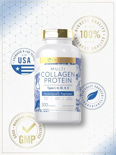 Carlyle Multi-Kollagen-Protein Kapseln 2000mg | 300 Stück | Typ I, II, III, V, X | Kollagen-Peptid-Tabletten | Keto & Paleo freundlich, glutenfrei, nicht-GMO