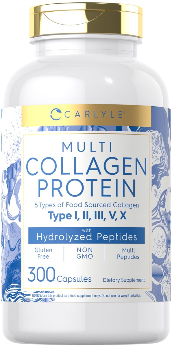 Carlyle Multi-Kollagen-Protein Kapseln 2000mg | 300 Stück | Typ I, II, III, V, X | Kollagen-Peptid-Tabletten | Keto & Paleo freundlich, glutenfrei, nicht-GMO