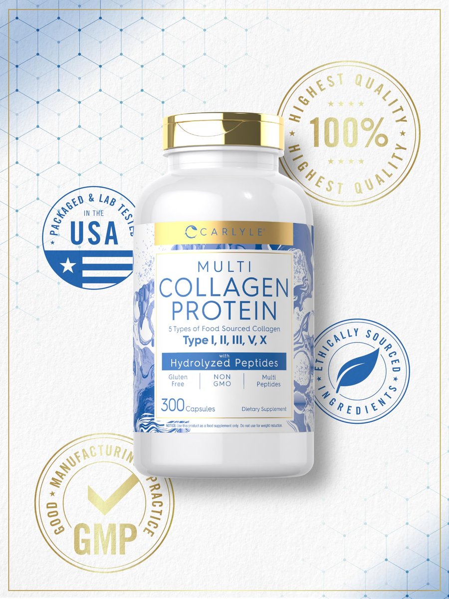 Carlyle Multi-Kollagen-Protein Kapseln 2000mg | 300 Stück | Typ I, II, III, V, X | Kollagen-Peptid-Tabletten | Keto & Paleo freundlich, glutenfrei, nicht-GMO