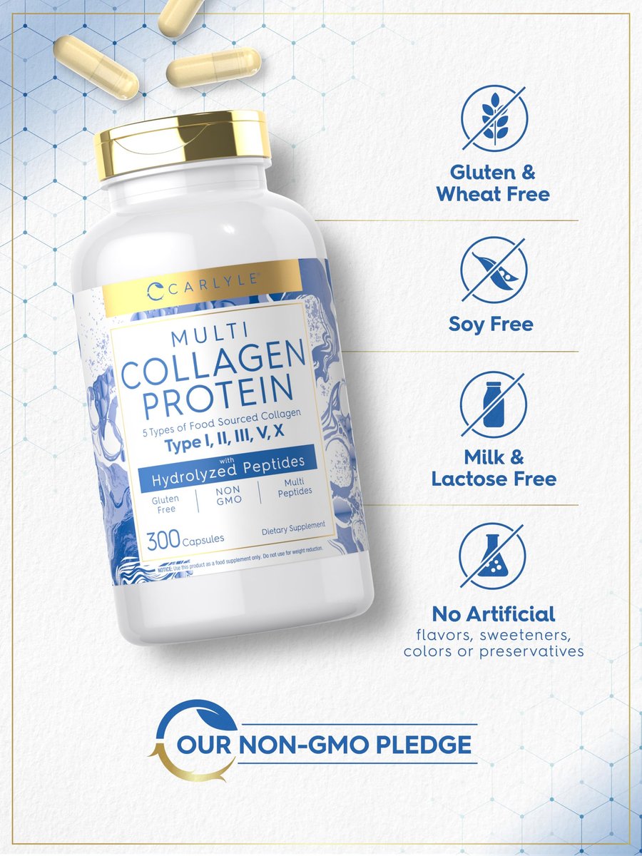 Carlyle Multi-Kollagen-Protein Kapseln 2000mg | 300 Stück | Typ I, II, III, V, X | Kollagen-Peptid-Tabletten | Keto & Paleo freundlich, glutenfrei, nicht-GMO
