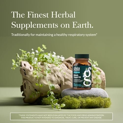 Gaia Herbs Schwarzkümmelöl Kapseln – Kaltgepresstes Nigella-Samenöl zur Unterstützung von Lunge, Atemwegen und Antioxidantien – 60 vegane Liquid-Phyto-Kapseln (30 Portionen)