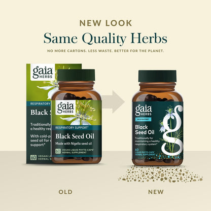 Gaia Herbs Schwarzkümmelöl Kapseln – Kaltgepresstes Nigella-Samenöl zur Unterstützung von Lunge, Atemwegen und Antioxidantien – 60 vegane Liquid-Phyto-Kapseln (30 Portionen)