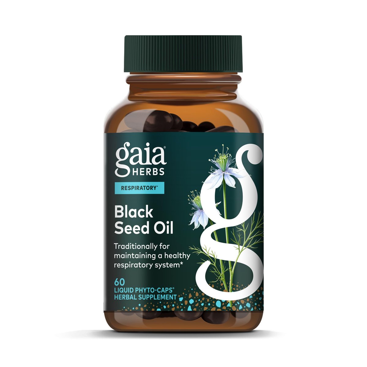 Gaia Herbs Schwarzkümmelöl Kapseln – Kaltgepresstes Nigella-Samenöl zur Unterstützung von Lunge, Atemwegen und Antioxidantien – 60 vegane Liquid-Phyto-Kapseln (30 Portionen)