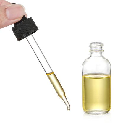 12er-Pack 60 ml Glasflaschen mit Tropfeinsatz, 3 Edelstahltrichter, 1 Pipette & 24 Etiketten – Klare Tropfflaschen für ätherische Öle, Flüssigkeiten – Auslaufsichere Reiseflaschen
