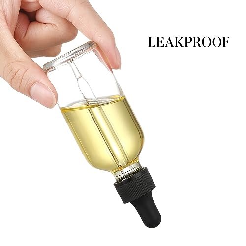 12er-Pack 60 ml Glasflaschen mit Tropfeinsatz, 3 Edelstahltrichter, 1 Pipette & 24 Etiketten – Klare Tropfflaschen für ätherische Öle, Flüssigkeiten – Auslaufsichere Reiseflaschen
