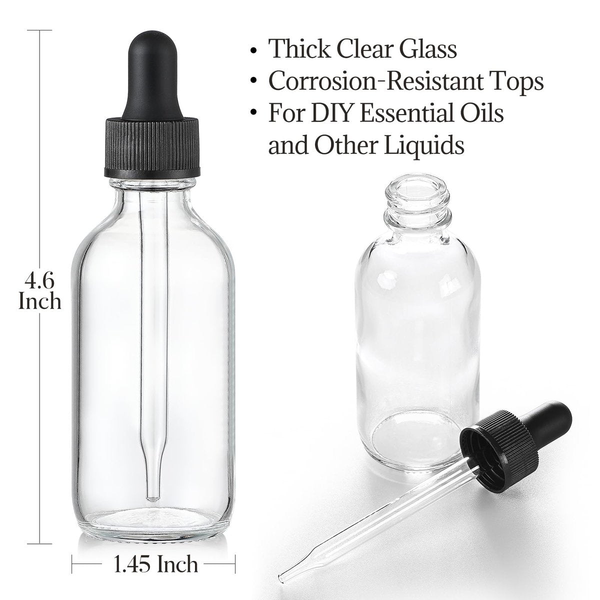 12er-Pack 60 ml Glasflaschen mit Tropfeinsatz, 3 Edelstahltrichter, 1 Pipette & 24 Etiketten – Klare Tropfflaschen für ätherische Öle, Flüssigkeiten – Auslaufsichere Reiseflaschen