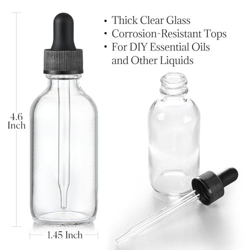 12er-Pack 60 ml Glasflaschen mit Tropfeinsatz, 3 Edelstahltrichter, 1 Pipette & 24 Etiketten – Klare Tropfflaschen für ätherische Öle, Flüssigkeiten – Auslaufsichere Reiseflaschen