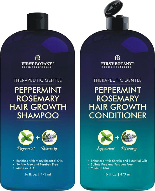 First Botany Peppermint Rosemary Shampoo & Conditioner Set – Anti-Haarausfall & Haarwuchs für Männer und Frauen, 2 x 473 ml