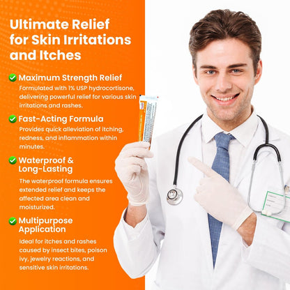 AVEDANA Hydrocortison Salbe 1% USP Maximale Stärke - 1oz Anti-Juckreiz Salbe für schnelle Linderung - Beruhigende und kühlende wasserfeste Formel mit Aloe Vera