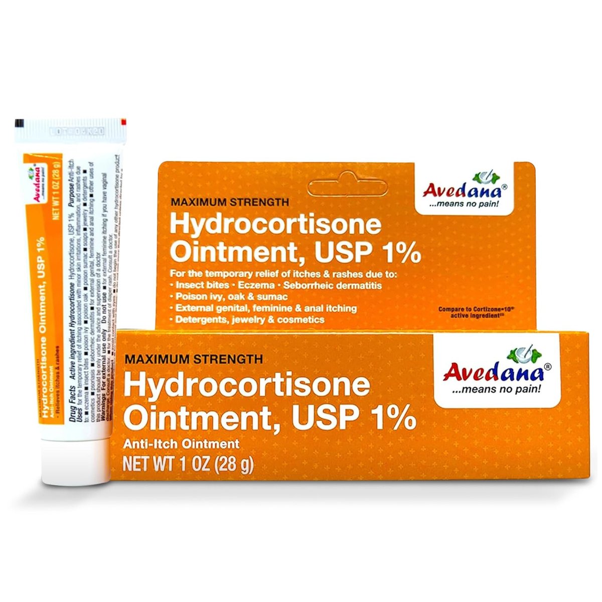 AVEDANA Hydrocortison Salbe 1% USP Maximale Stärke - 1oz Anti-Juckreiz Salbe für schnelle Linderung - Beruhigende und kühlende wasserfeste Formel mit Aloe Vera
