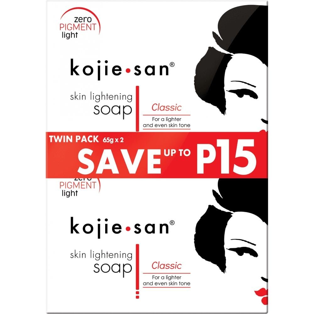 Kojie San Hautaufhellende Seife mit Kojisäure - Reduziert dunkle Flecken, Hyperpigmentierung & Narben - Inklusive Peeling-Netzbeutel - 65g x 2 Stück