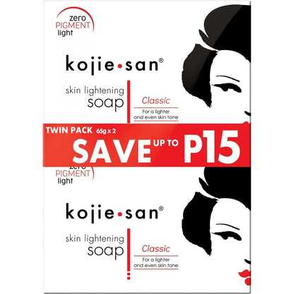 Kojie San Hautaufhellende Seife mit Kojisäure - Reduziert dunkle Flecken, Hyperpigmentierung & Narben - Inklusive Peeling-Netzbeutel - 65g x 2 Stück