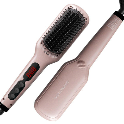MEGAWISE Pro Keramik Glätteisenbürste für zuhause und Salon | MCH Fast 20s Aufheiztechnik mit Auto-Off Sicherheit | Antiverbrühung mit Universal Dual Voltage | Drehbares Kabel