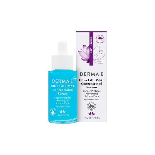 DERMA E Ultra Lift DMAE Konzentriertes Serum – Natürliches Hautstraffungsserum – Feuchtigkeitsspendendes Serum mit Kupferpeptiden und Resveratrol – Konzentriertes Gesichtspflegeserum, 59 ml