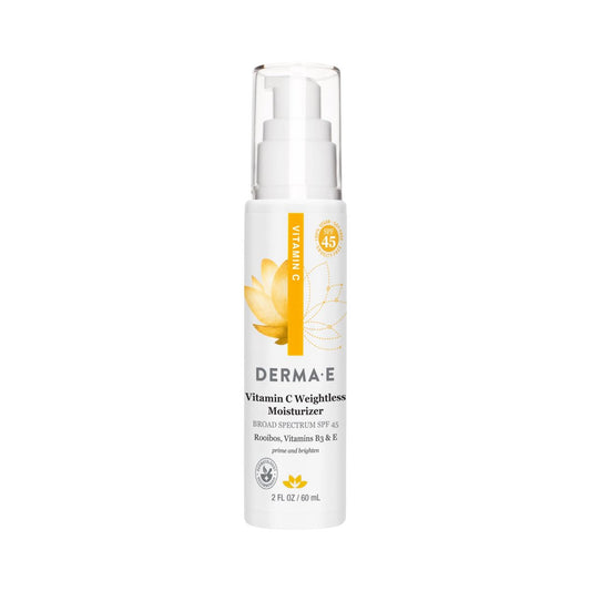 Derma E Vitamin C Weightless Feuchtigkeitscreme SPF 45, 60 ml, Hautaufhellende Gesichtscreme mit mineralischem UVA/UVB-Sonnenschutz, Feuchtigkeitsspendende Gesichtscreme mit SPF gegen Linien, Fältchen und ungleichmäßigen Hautton
