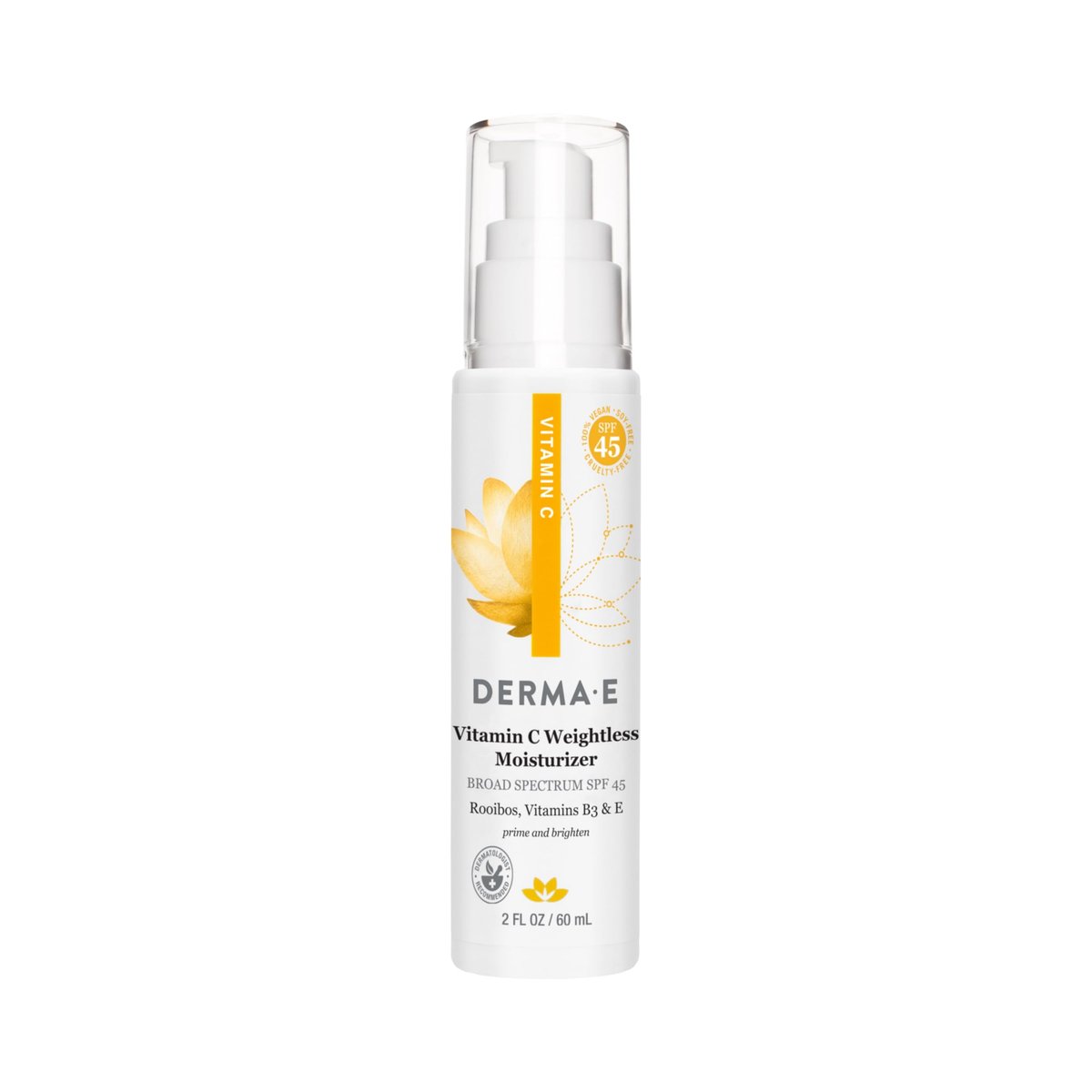 Derma E Vitamin C Weightless Feuchtigkeitscreme SPF 45, 60 ml, Hautaufhellende Gesichtscreme mit mineralischem UVA/UVB-Sonnenschutz, Feuchtigkeitsspendende Gesichtscreme mit SPF gegen Linien, Fältchen und ungleichmäßigen Hautton