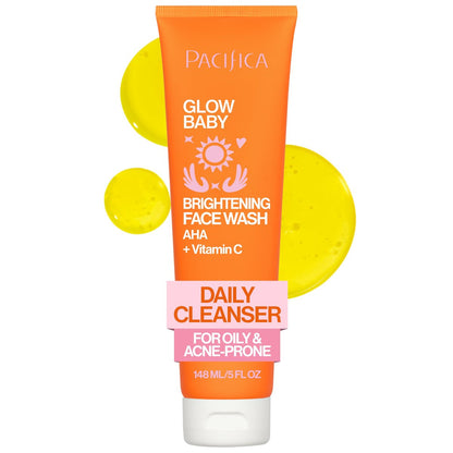 Pacifica Glow Baby Brightening Facial Cleanser 5oz – Vitamin C & Glycolsäure (AHA) Gesichtswäsche für Ausstrahlung – Täglicher Reiniger für Anti-Aging und Peeling für glatte, ebenmäßig strahlende Haut, vegan, Clean Beauty