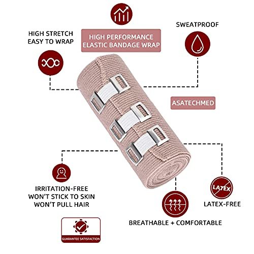 FRESINIDER Elastische Binden 4er-Pack (2×3 + 2×4 breite Rollen) + 24 Clips | Stretch-Kompressionsbinde dehnbar bis 4,5 m | Ideal für medizinische Zwecke, Sport, Verstauchungen, Wade, Knöchel & Fuß