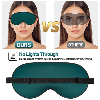 Seiden-Schlafmaske – Satin-Blickdichte Augenmaske mit verstellbarem Band für Männer & Frauen – Komfortable Schlafbrille für erholsamen Schlaf (Dunkelgrün)