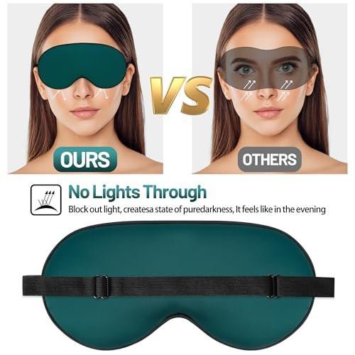 Seiden-Schlafmaske – Satin-Blickdichte Augenmaske mit verstellbarem Band für Männer & Frauen – Komfortable Schlafbrille für erholsamen Schlaf (Dunkelgrün)