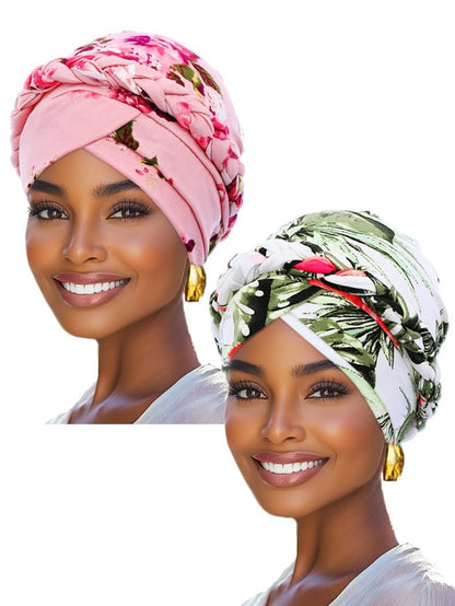 Woeoe Bedruckter Turban, Blumen-Pretied-Haarturban für Frauen
