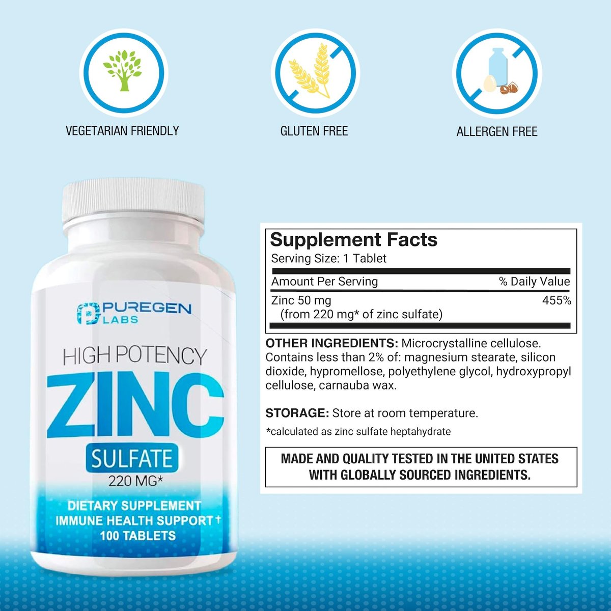 Zink 220 mg [Hochdosiert] – Zinksulfat zur Unterstützung des Immunsystems, 100 Tabletten