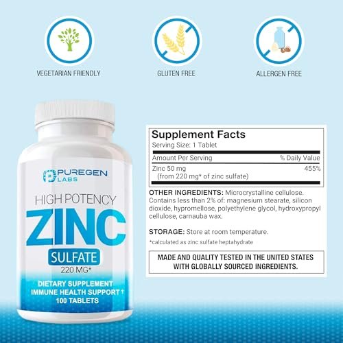 Zink 220 mg [Hochdosiert] – Zinksulfat zur Unterstützung des Immunsystems, 100 Tabletten
