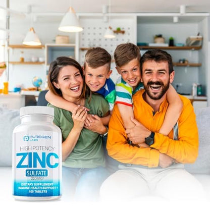 Puregen Labs Zinksulfat 220 mg Nahrungsergänzungsmittel Tabletten – 100 Stück (2er-Pack)