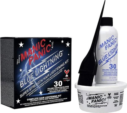 MANIC PANIC Blue Lightning Hair Bleach Kit – 30 Volumen Entwickler + Aufheller-Pulver – Vegan & tierversuchsfrei – 6-teiliges Set