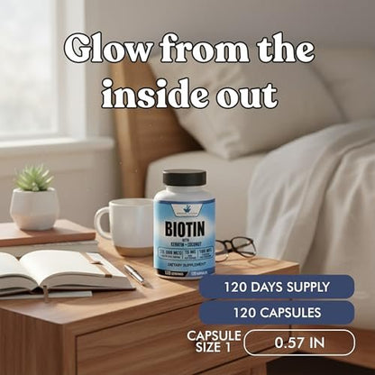 American Standard Supplements Biotin 20.000 mcg mit Keratin, Kokosnusspulver und Zink – Biotin-Ergänzung für Frauen und Männer, 120 vegane Kapseln, 120-Tage-Versorgung